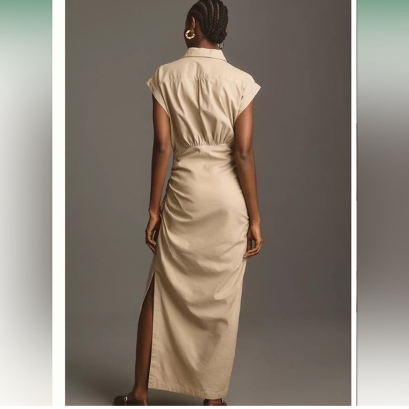 Anthropologie NWT Cap-Sleeve V-Neck Ruched Slim Midi Dress - Picture 7 of 8